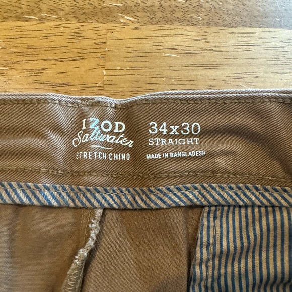 Izod Saltwater Stretch Chino 4 Pocket Pants Men's Brown 34 x 30 NEW With Tags - Picture 4 of 8